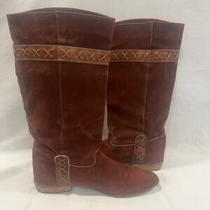 Dingo Brown Suede Boots Womens Size 9 Crisscross Stitching Boho Hippie Rustic